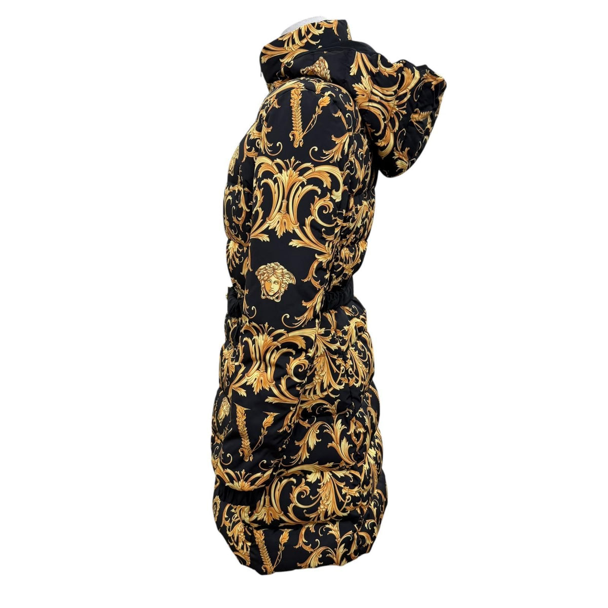 Versace Medusa Belt Baroque Long Length Down Coat Black Gold 36 — view 3