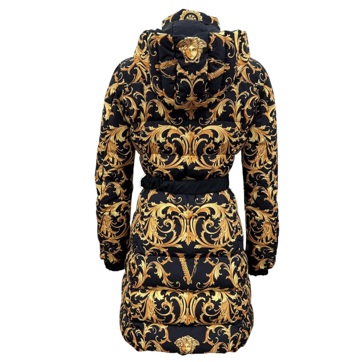 Versace Medusa Belt Baroque Long Length Down Coat Black Gold 36 — view 4