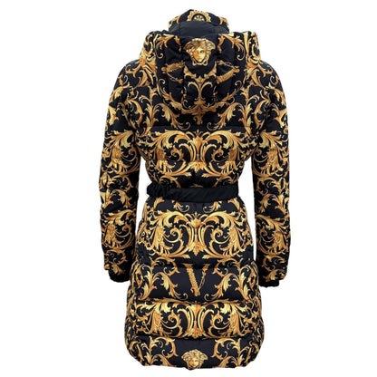 Versace Medusa Belt Baroque Long Length Down Coat Black Gold 36 — view 4