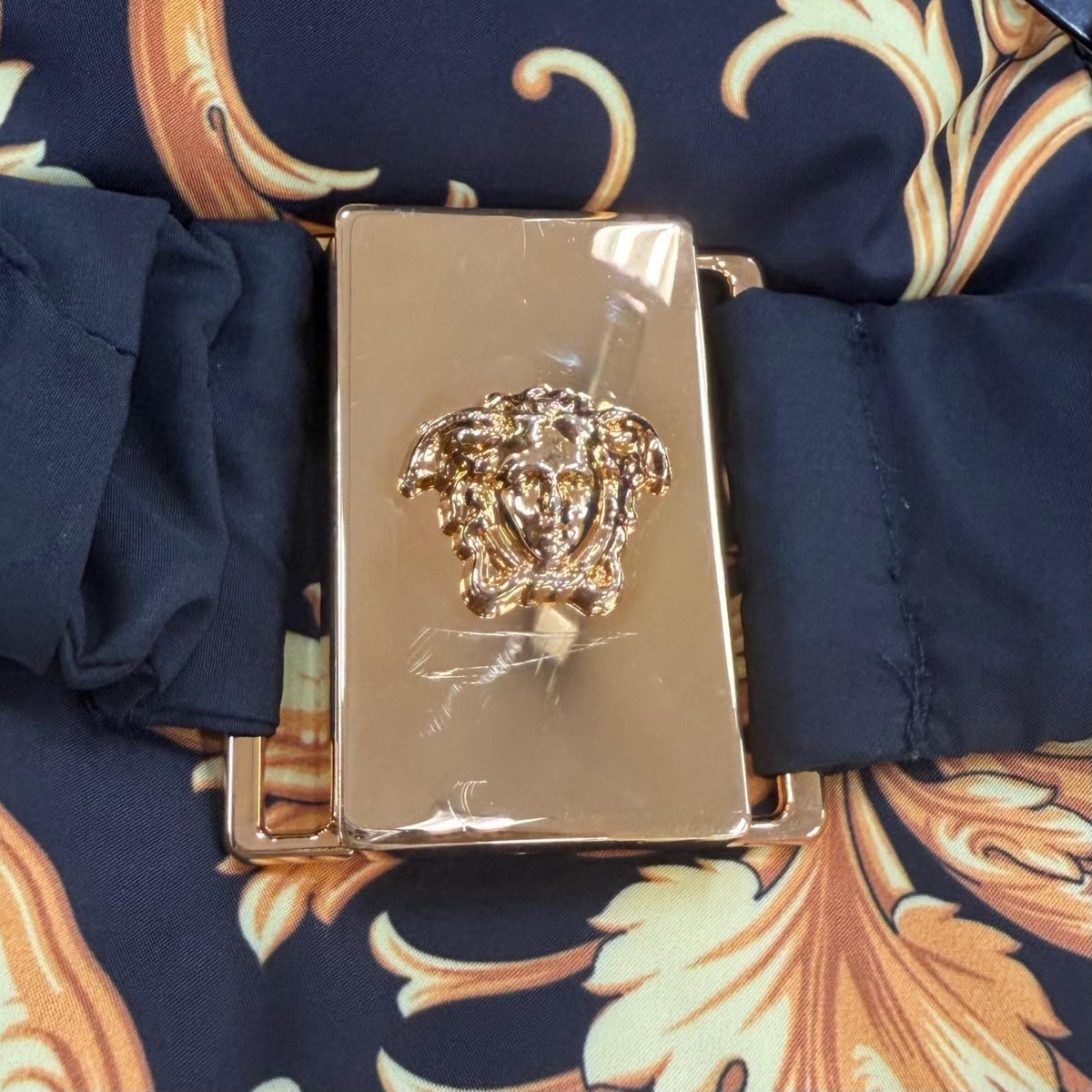 Versace Medusa Belt Baroque Long Length Down Coat Black Gold 36 — view 6