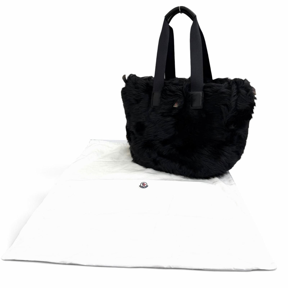Moncler Caradoc Logo Patch Eco Fur Leather Tote Bag Black — view 2
