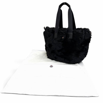Moncler Caradoc Logo Patch Eco Fur Leather Tote Bag Black — view 2