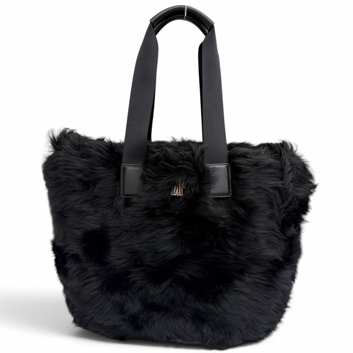 Moncler Caradoc Logo Patch Eco Fur Leather Tote Bag Black