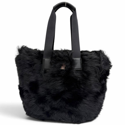 Moncler Caradoc Logo Patch Eco Fur Leather Tote Bag Black