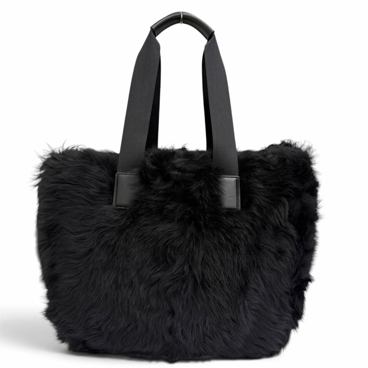 Moncler Caradoc Logo Patch Eco Fur Leather Tote Bag Black — view 3