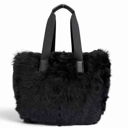 Moncler Caradoc Logo Patch Eco Fur Leather Tote Bag Black — view 3