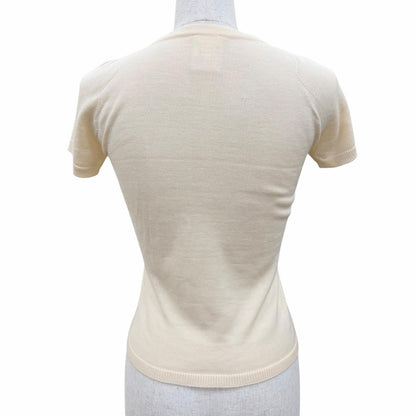 Chanel 04C Cashmere 100% CC Logo Embossed Cropped Short Sleeve Knit Beige 36 — view 4