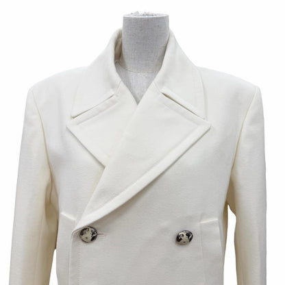 Chanel Wool Cashmere CC Logo Button Long Length Coat White 46 — view 2