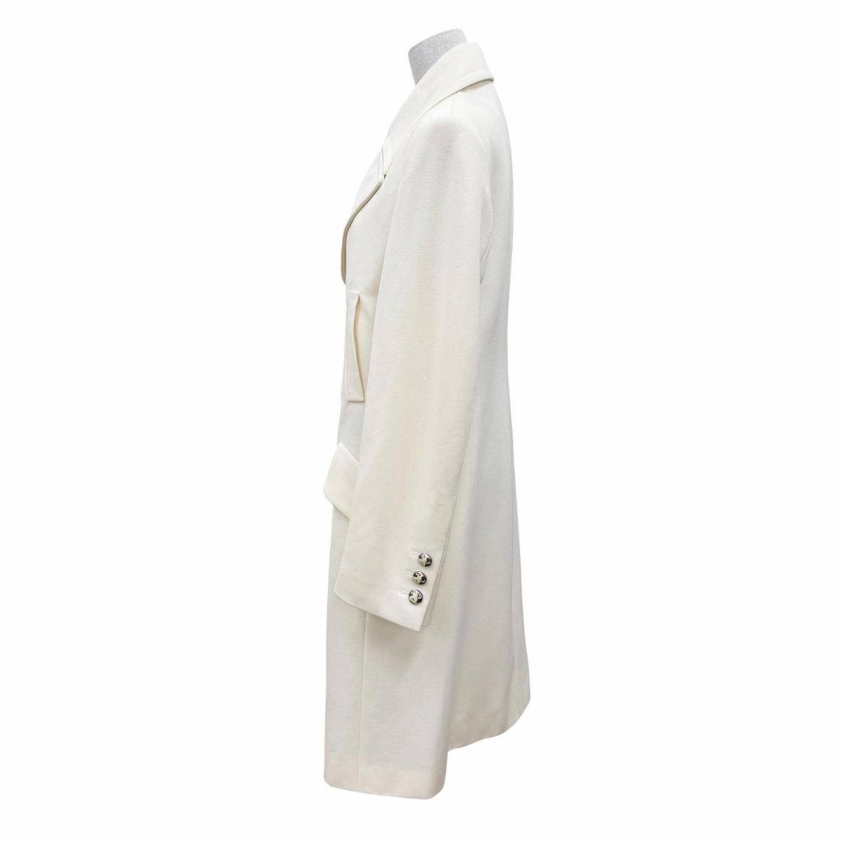 Chanel Wool Cashmere CC Logo Button Long Length Coat White 46 — view 3