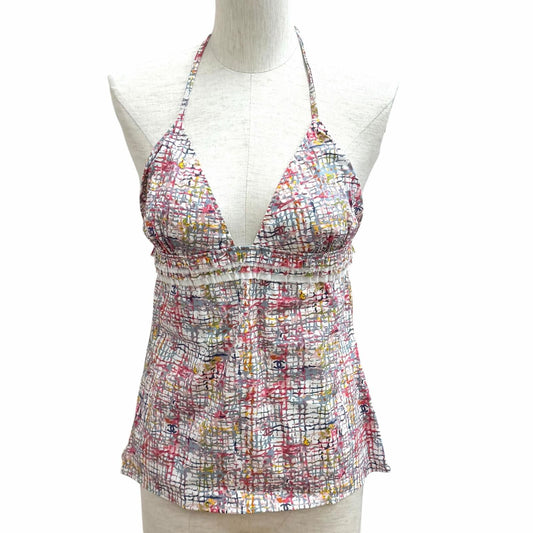 Chanel 05C Tweed CC Logo Print Swimwear Top Multi 40