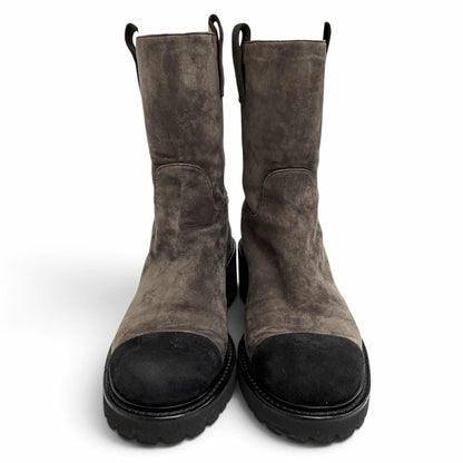 Chanel CC Logo Lining Quilted Suede Leather Ankle Boots Short Dark Brown — view 2