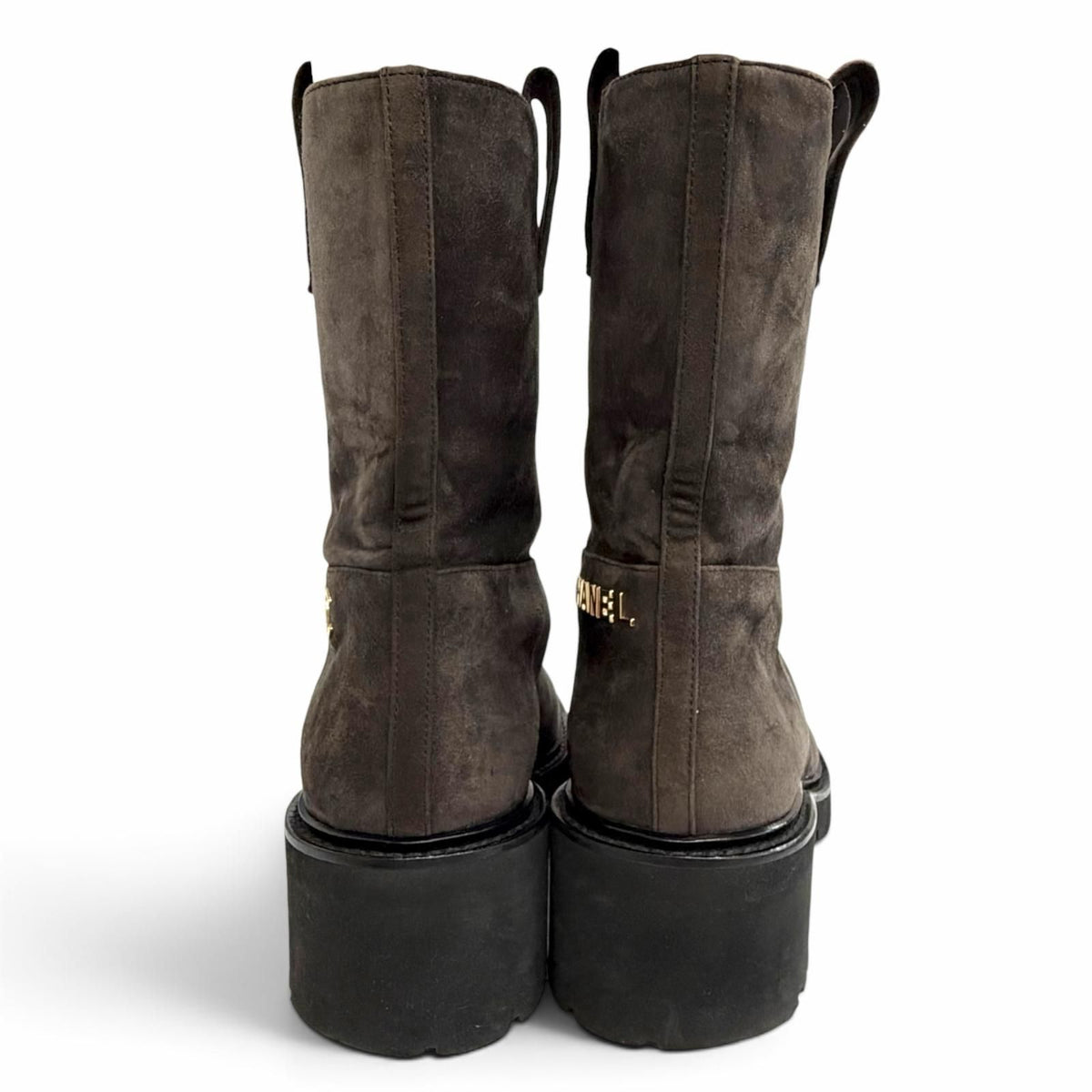Chanel CC Logo Lining Quilted Suede Leather Ankle Boots Short Dark Brown — view 3
