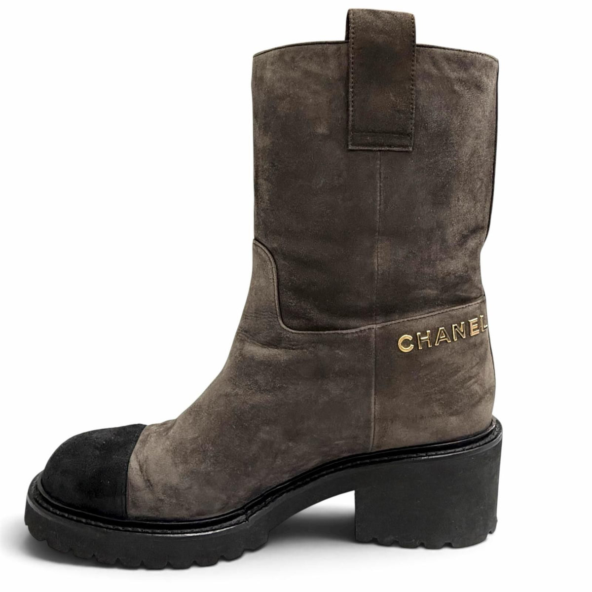 Chanel CC Logo Lining Quilted Suede Leather Ankle Boots Short Dark Brown — view 5
