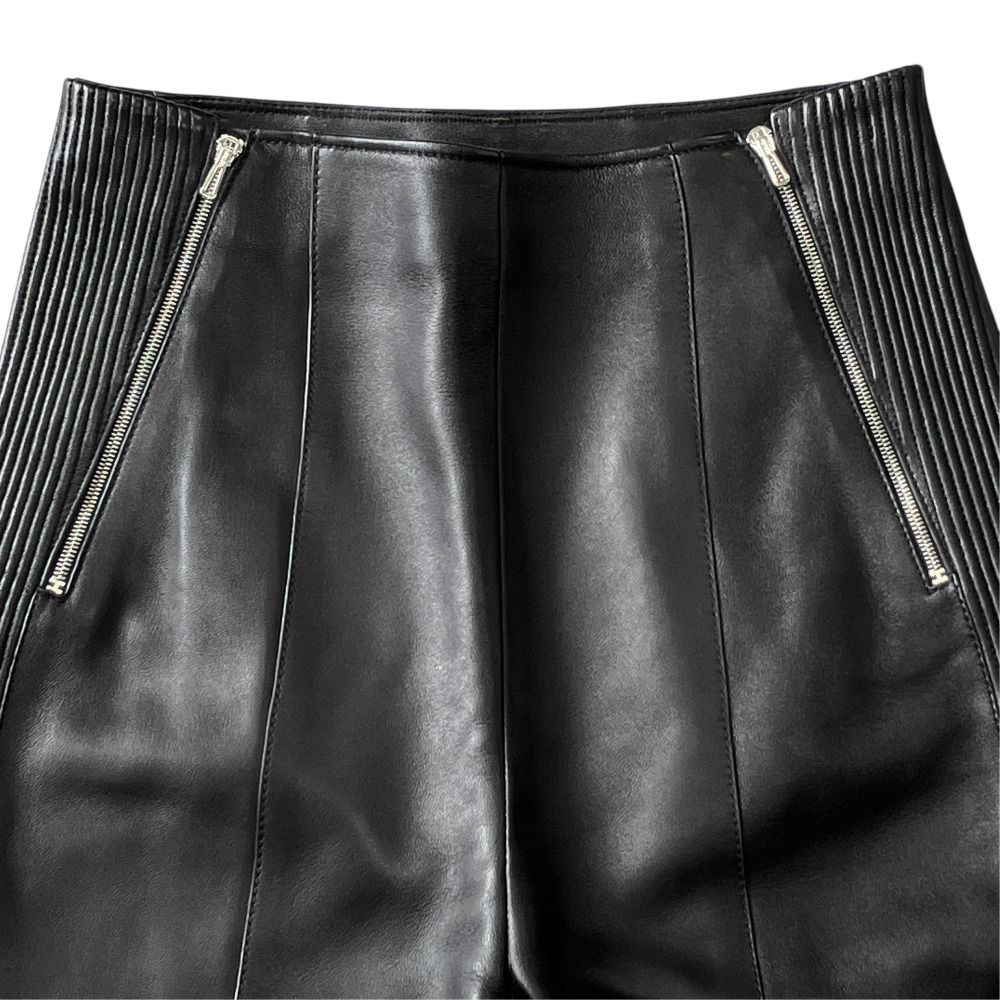 Hermes Lambskin Leather Tapered Pants Side Line Silver Black 34 — view 3