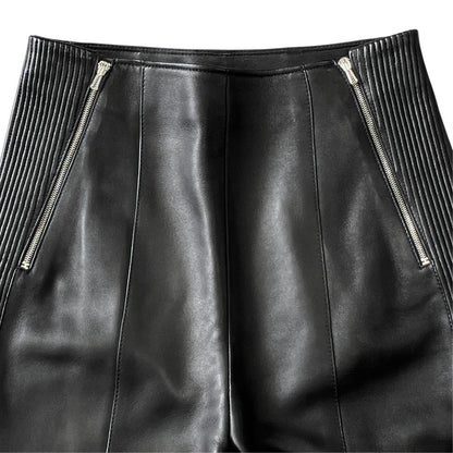 Hermes Lambskin Leather Tapered Pants Side Line Silver Black 34 — view 3