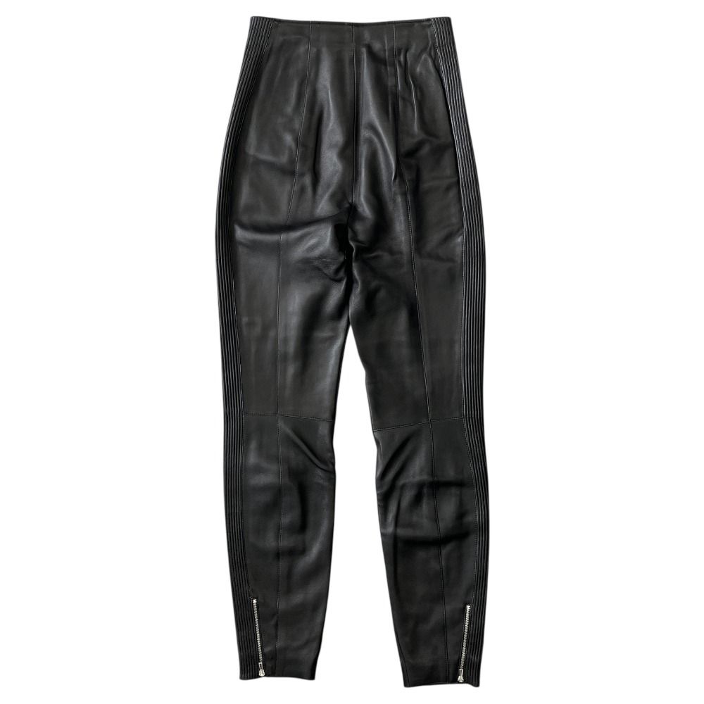 Hermes Lambskin Leather Tapered Pants Side Line Silver Black 34 — view 2
