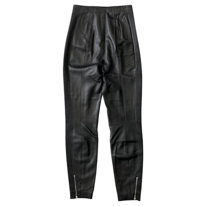 Hermes Lambskin Leather Tapered Pants Side Line Silver Black 34 — view 2