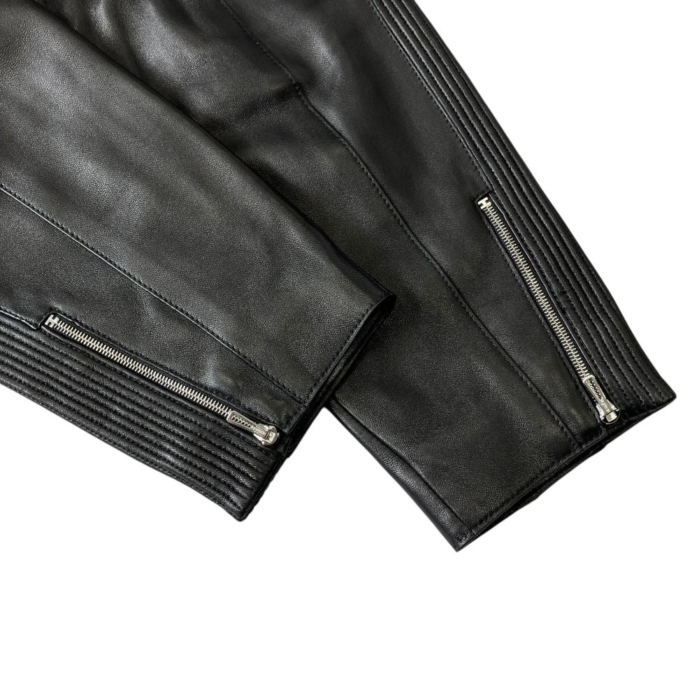 Hermes Lambskin Leather Tapered Pants Side Line Silver Black 34 — view 6