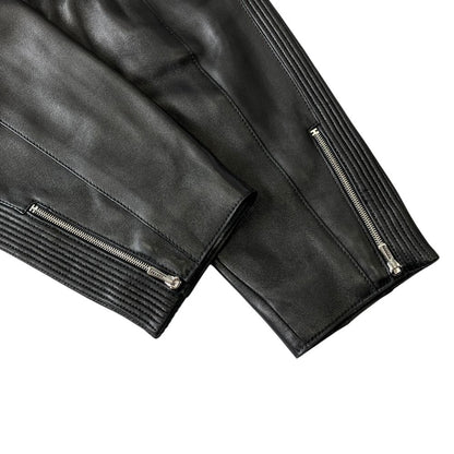 Hermes Lambskin Leather Tapered Pants Side Line Silver Black 34 — view 6