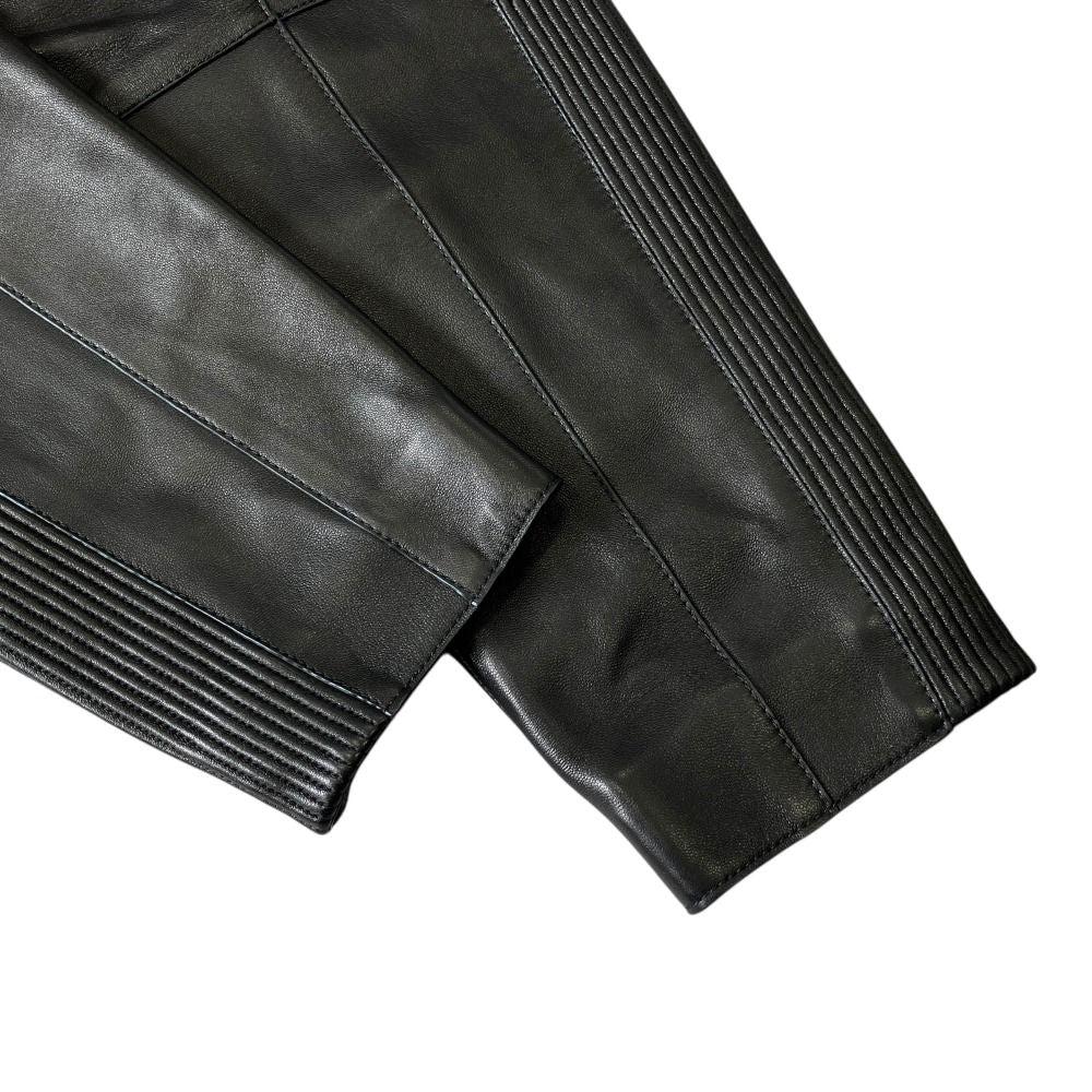 Hermes Lambskin Leather Tapered Pants Side Line Silver Black 34 — view 5