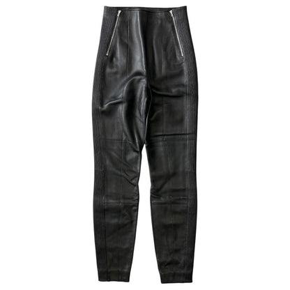Hermes Lambskin Leather Tapered Pants Side Line Silver Black 34