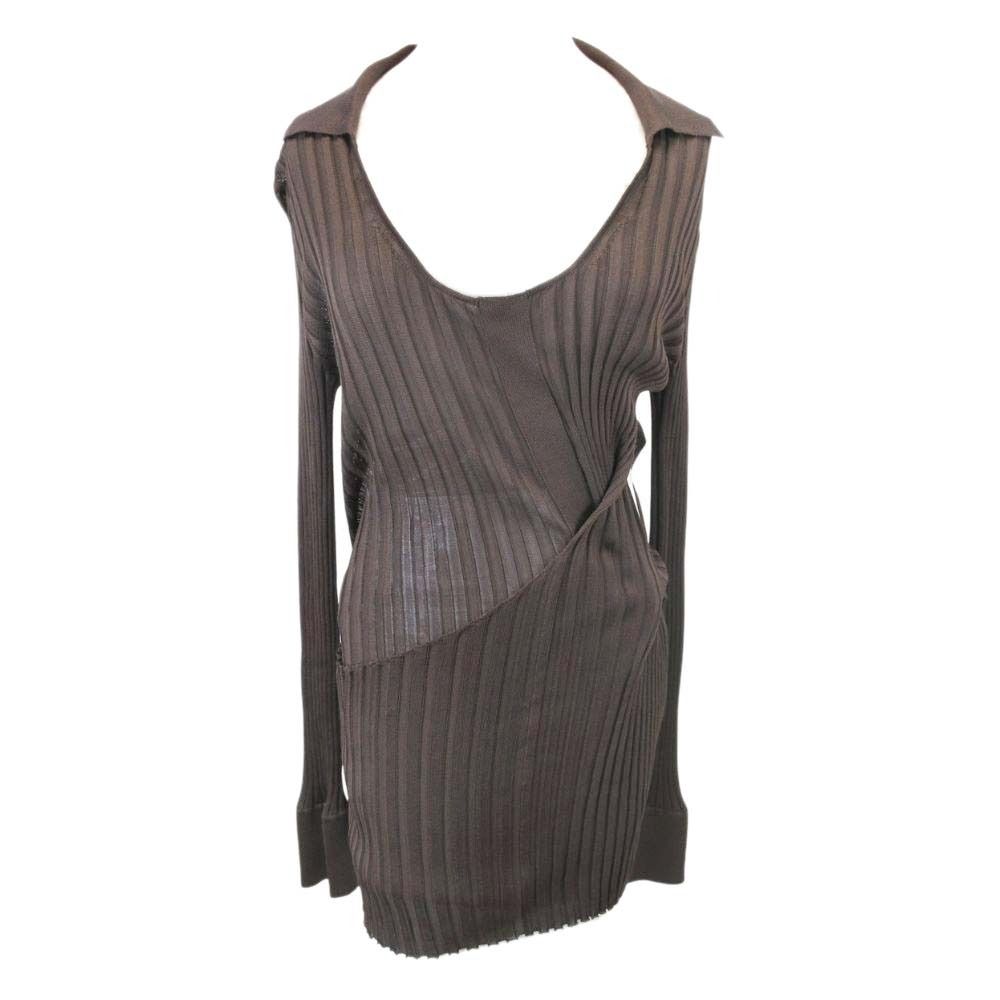 Bottega Veneta Silk Ribbed Knit Shirt Long Sleeve Top Dress Layered Design 38