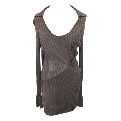 Bottega Veneta Silk Ribbed Knit Shirt Long Sleeve Top Dress Layered Design 38