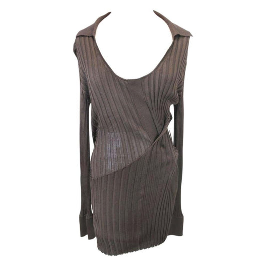 Bottega Veneta Silk Ribbed Knit Shirt Long Sleeve Top Dress Layered Design 38