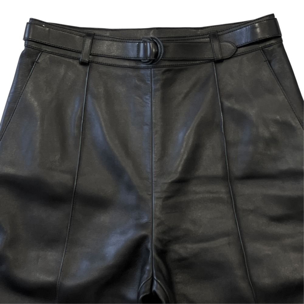 Hermes Lambskin Leather Pants Belted Side Zip Silver Black 36 — view 3