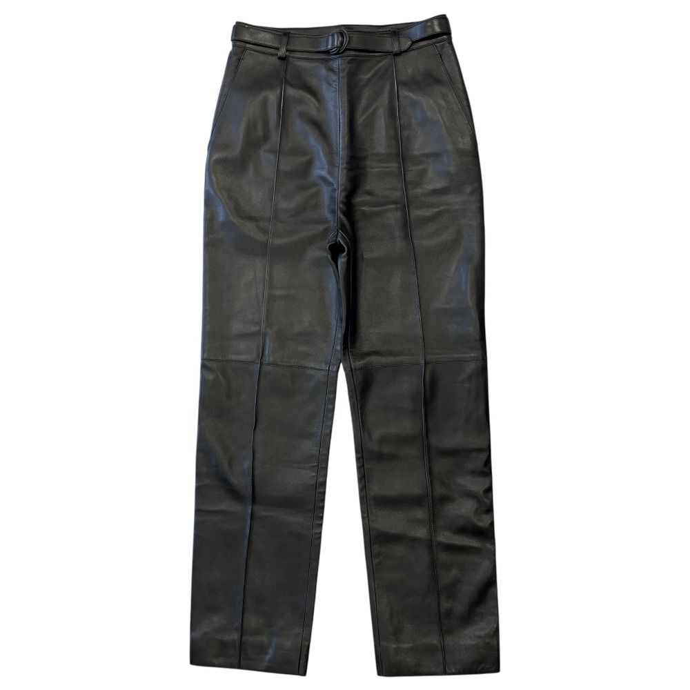 Hermes Lambskin Leather Pants Belted Side Zip Silver Black 36