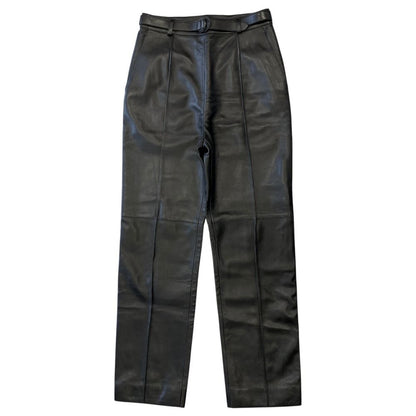 Hermes Lambskin Leather Pants Belted Side Zip Silver Black 36