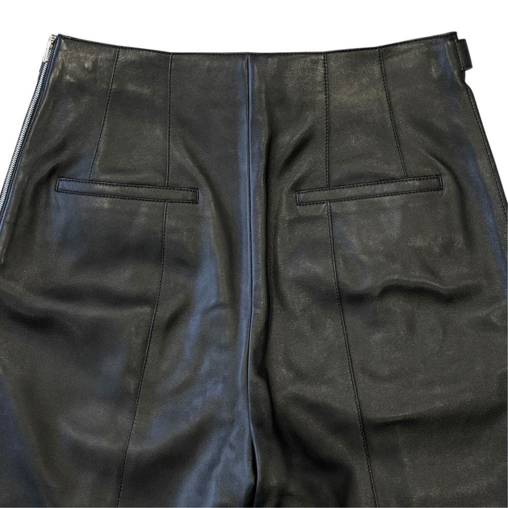 Hermes Lambskin Leather Pants Belted Side Zip Silver Black 36 — view 4