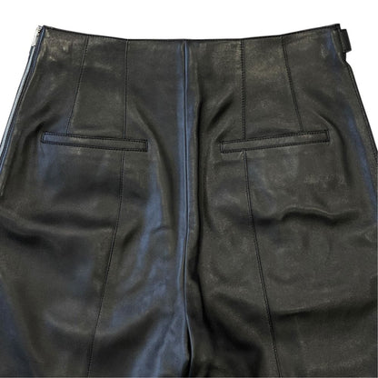 Hermes Lambskin Leather Pants Belted Side Zip Silver Black 36 — view 4