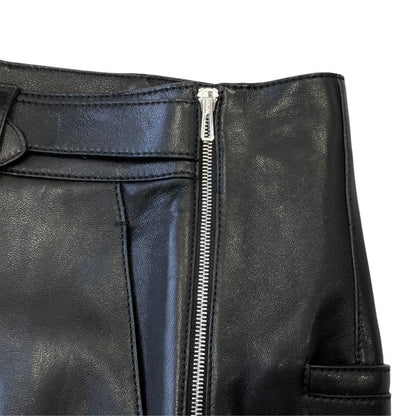 Hermes Lambskin Leather Pants Belted Side Zip Silver Black 36 — view 5