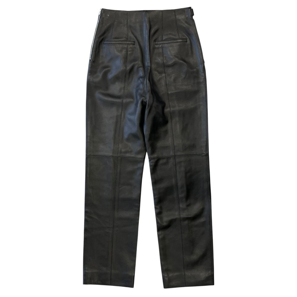 Hermes Lambskin Leather Pants Belted Side Zip Silver Black 36 — view 2