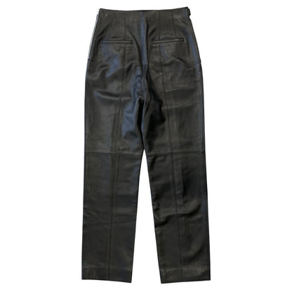 Hermes Lambskin Leather Pants Belted Side Zip Silver Black 36 — view 2