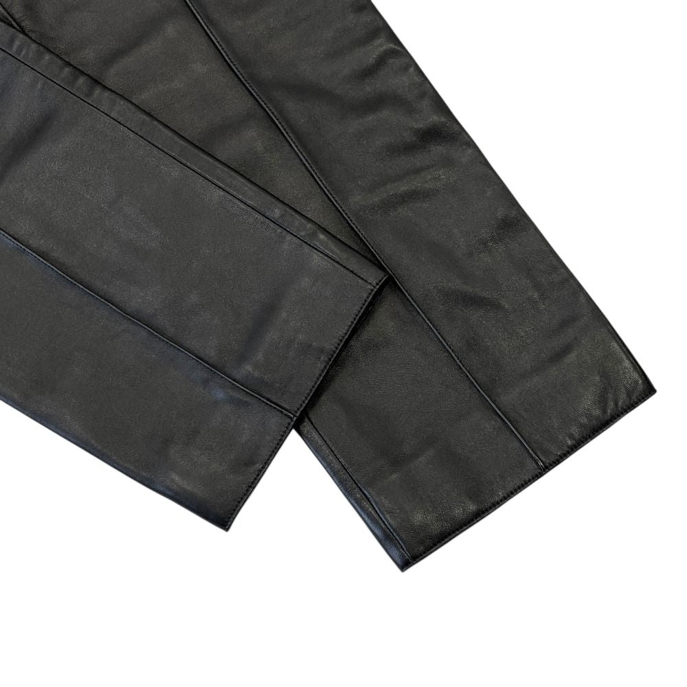 Hermes Lambskin Leather Pants Belted Side Zip Silver Black 36 — view 6