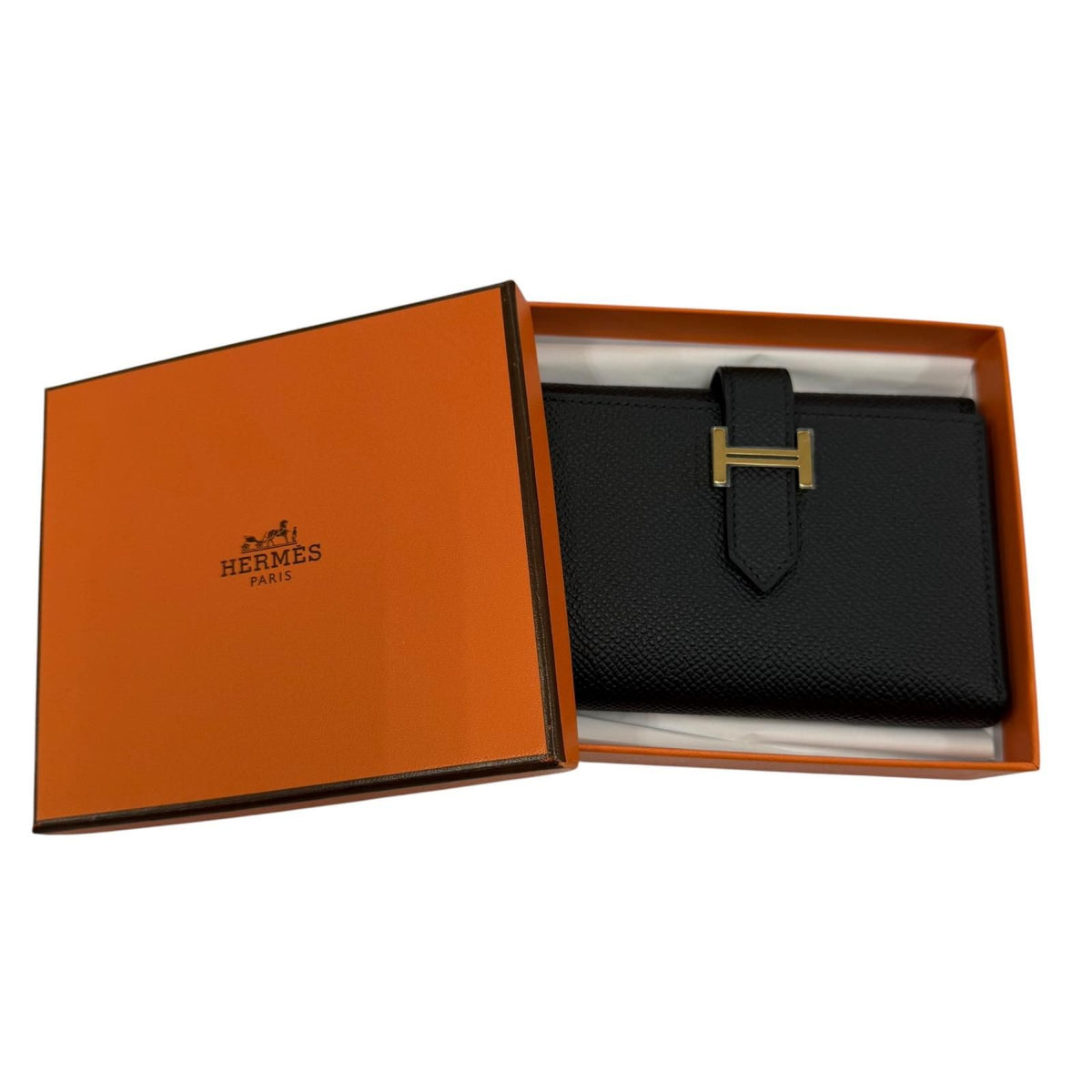 Hermes Bearn Combine Compact Wallet Veau Epsom Gold Trifold Black — view 2