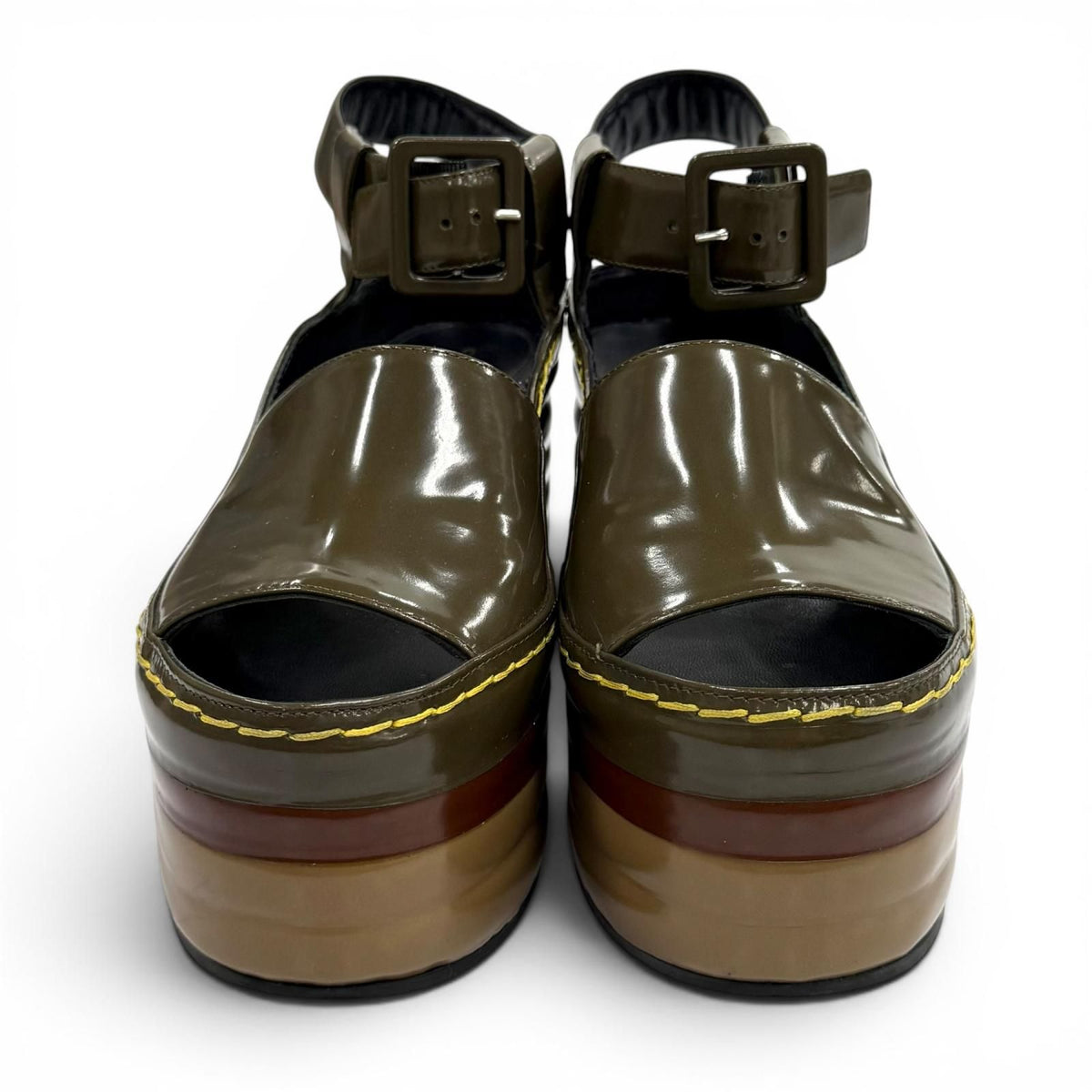 Celine Phoebe Philo Era Patent Leather Wedge Sole Sandals Multi — view 3