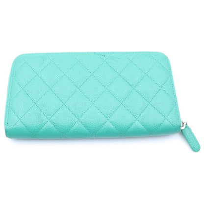 Chanel CC Logo Quilted Round Zip Wallet Green Caviar Leather Silver — view 2