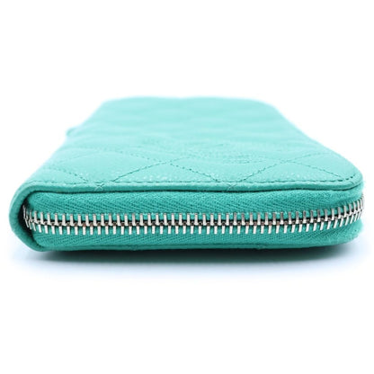 Chanel CC Logo Quilted Round Zip Wallet Green Caviar Leather Silver — view 3