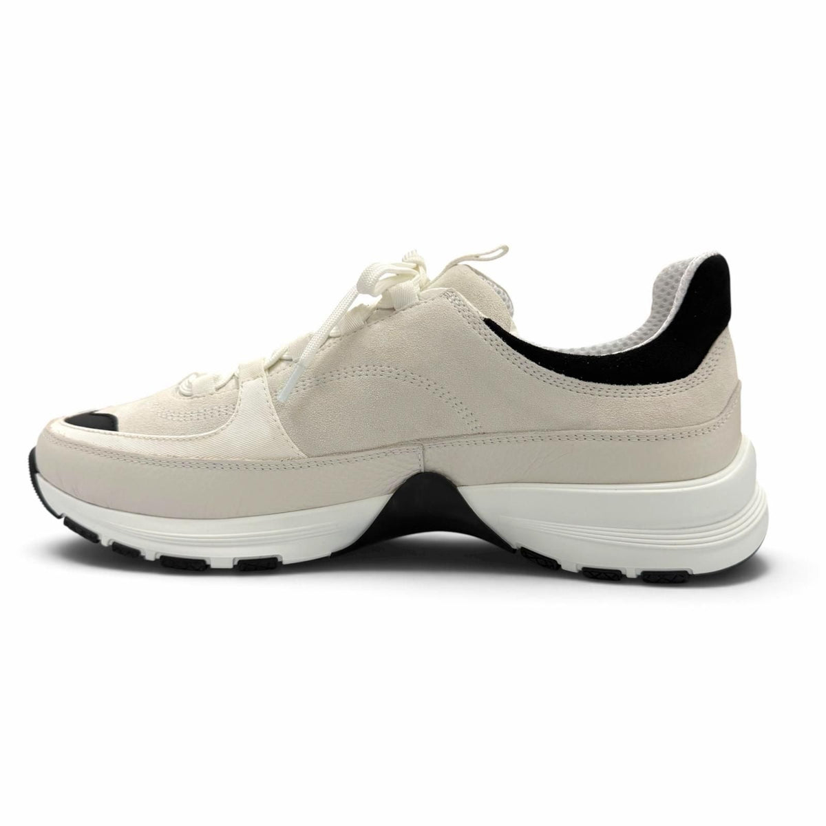 Chanel Suede Leather CC Logo Low-Top Sneakers White — view 6