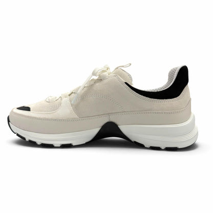 Chanel Suede Leather CC Logo Low-Top Sneakers White — view 6