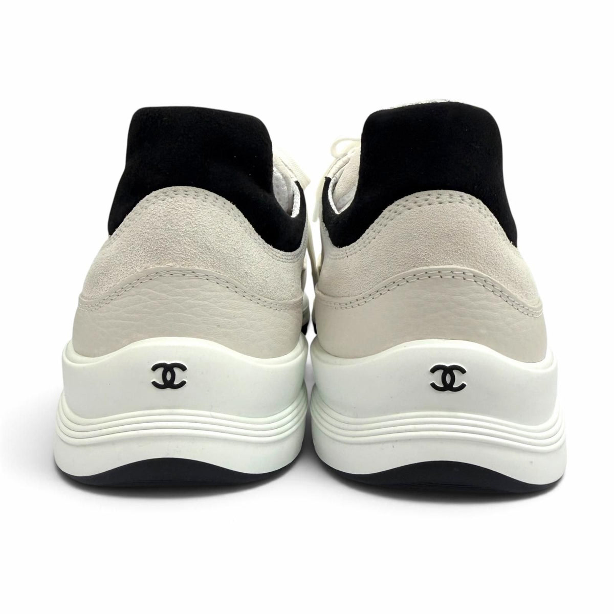 Chanel Suede Leather CC Logo Low-Top Sneakers White — view 4