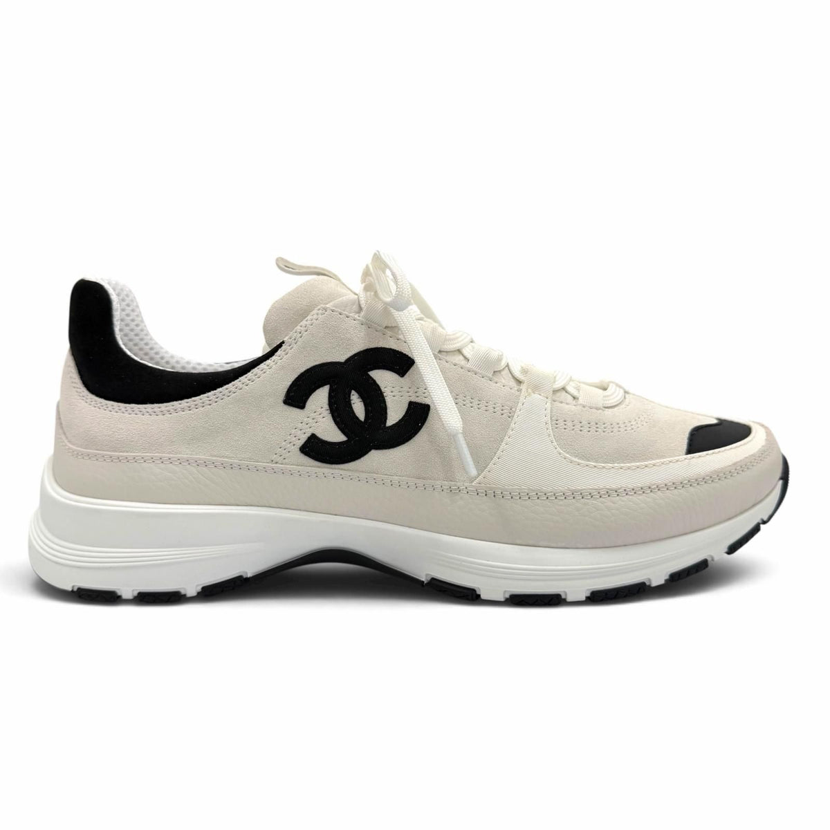 Chanel Suede Leather CC Logo Low-Top Sneakers White — view 7