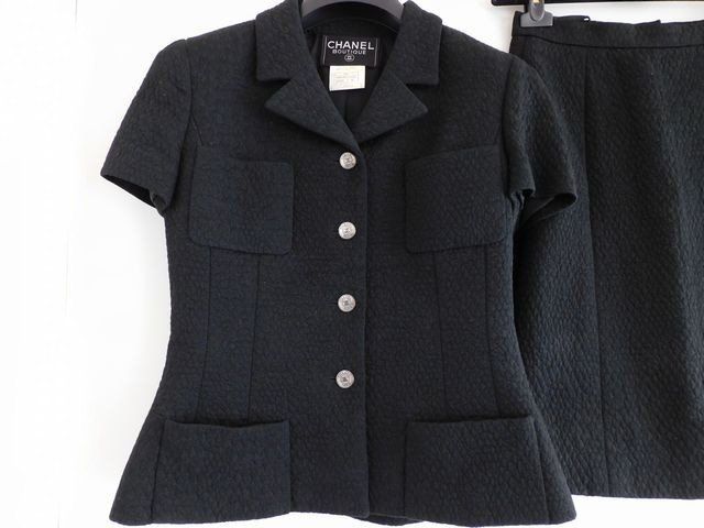 Chanel 97C Set Short Sleeve Jacket Skirt Black Suit 38 — view 2