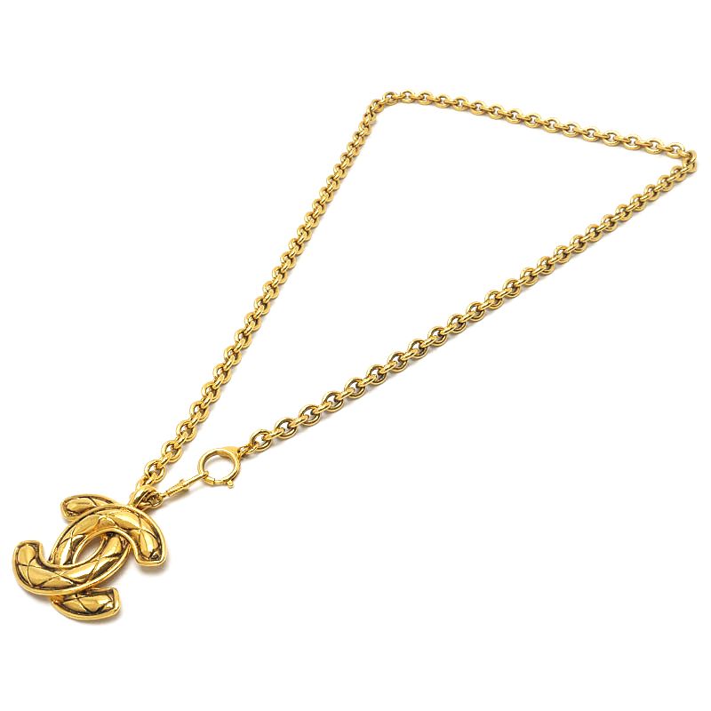 Chanel Quilted CC Logo Long Chain Necklace Gold — view 2