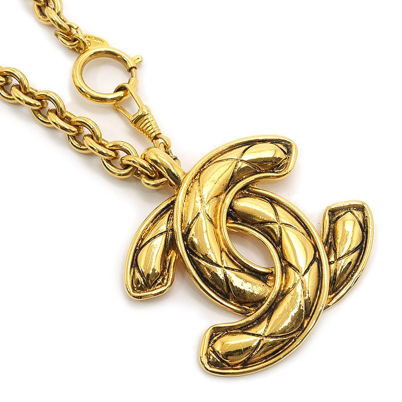 Chanel Quilted CC Logo Long Chain Necklace Gold