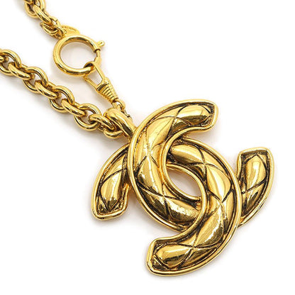 Chanel Quilted CC Logo Long Chain Necklace Gold