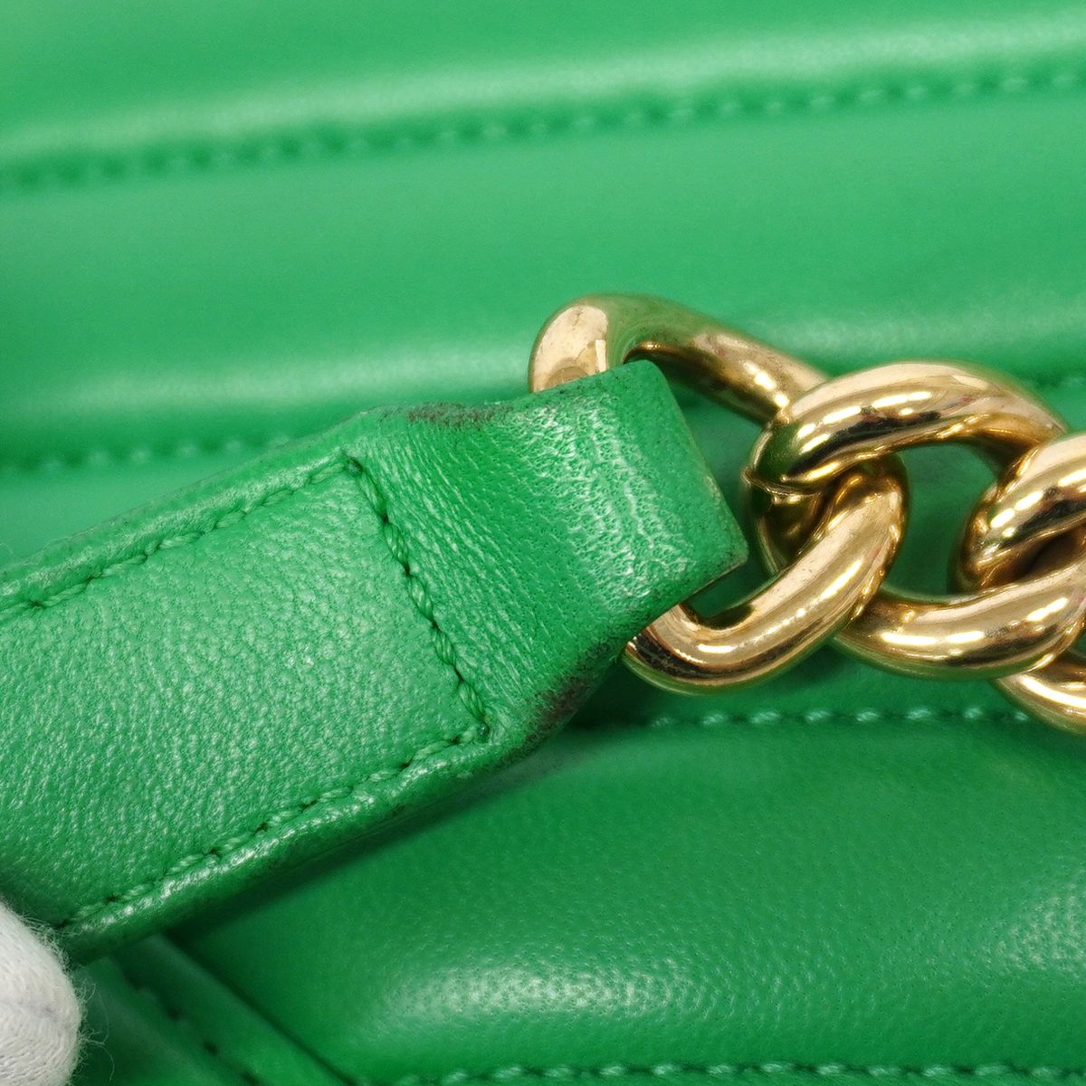 Chanel Shoulder Bag Boy V-stitch Lambskin Green Champagne Gold — view 7